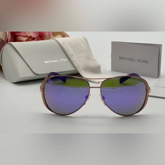 Michael Kors Rose Gold Purple Mirror Aviator Sunglasses - Picture 12 of 14